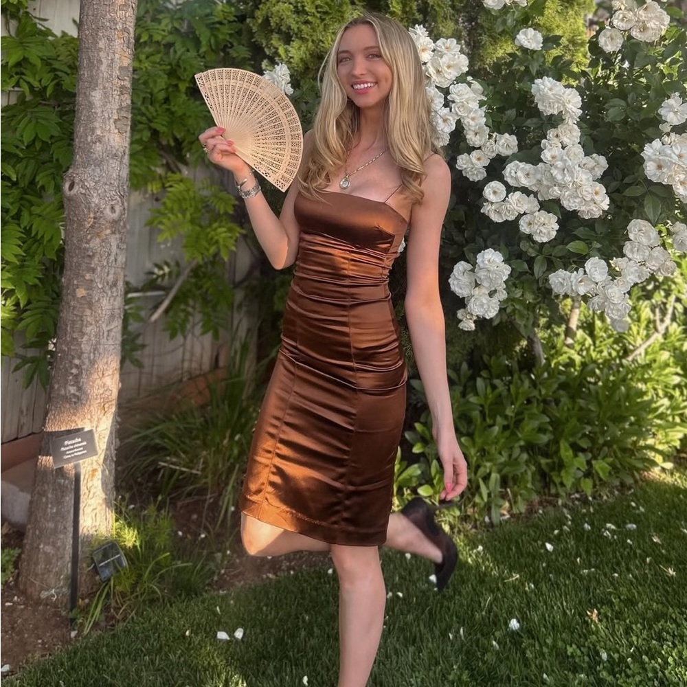 Bec + Bridge Brown Ruched Strapless Bodycon Dress